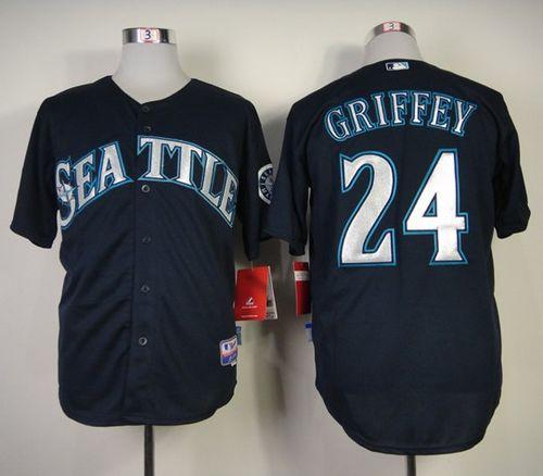 Mariners #24 Ken Griffey Stitched Navy Blue MLB Jersey - Click Image to Close